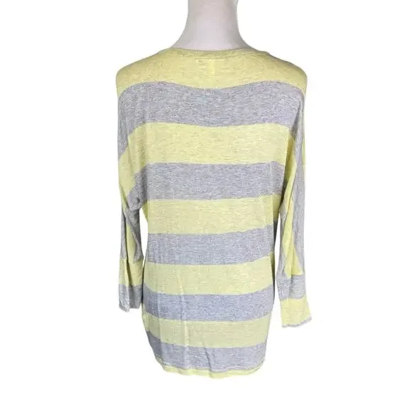 SOFT Joie Gray Yellow Stripe Y2K 2000s Layering 3/4 Sleeve Cozy Top Shirt - Picture 6 of 12